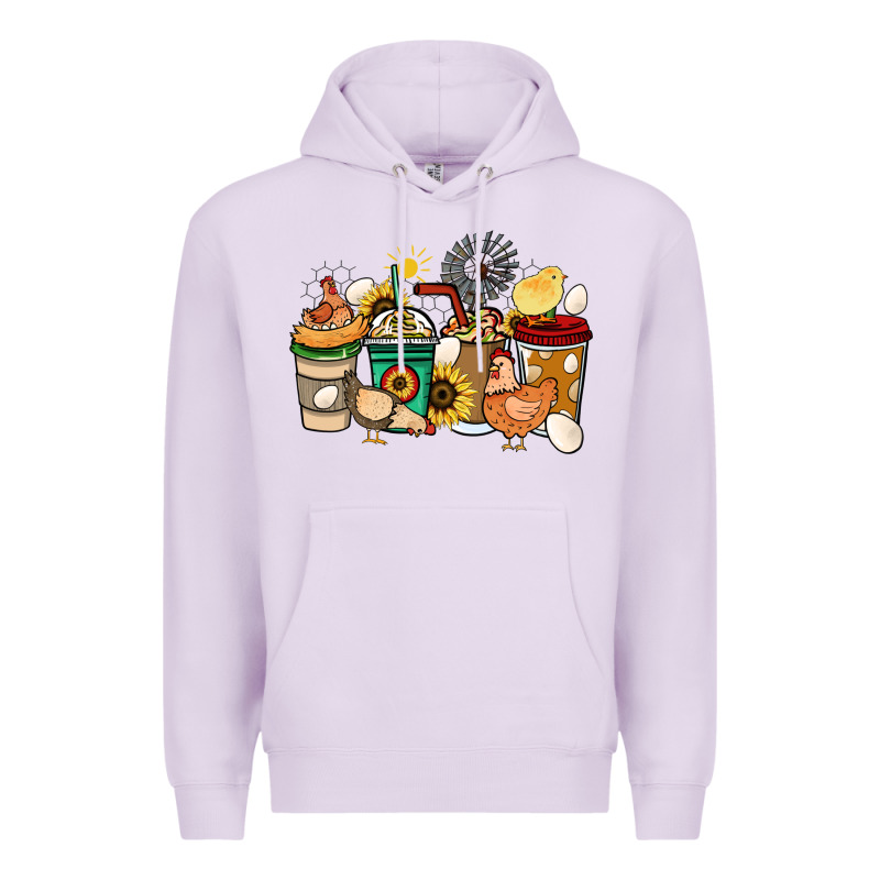 Chicken Coffee Cups Premium Hoodie by HowdyJamesFarm | Teevron