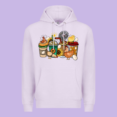 Chicken Coffee Cups Premium Hoodie Designed By Howdyjamesfarm