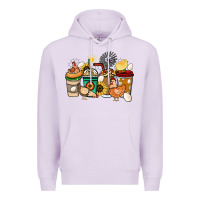 Lilac Chicken coffee cups Premium Hoodie - HowdyJamesFarm