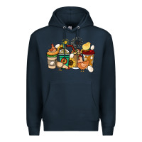Navy Chicken coffee cups Premium Hoodie - HowdyJamesFarm