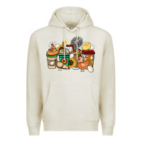 Oatmeal Heather Chicken coffee cups Premium Hoodie - HowdyJamesFarm