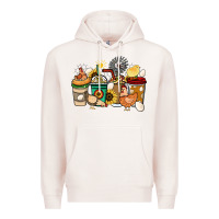 Pale Pink Chicken coffee cups Premium Hoodie - HowdyJamesFarm