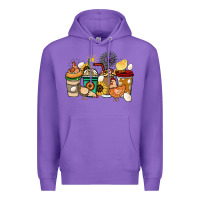 Purple Chicken coffee cups Premium Hoodie - HowdyJamesFarm