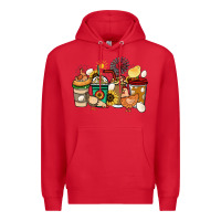 Red Chicken coffee cups Premium Hoodie - HowdyJamesFarm