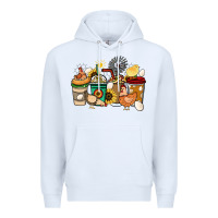 White Chicken coffee cups Premium Hoodie - HowdyJamesFarm