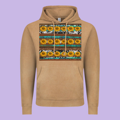 Sunflowers Leopard Cowhide Turquoise Vintage Hoodie Designed By Barkaloodesign