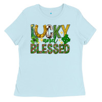 Baby Blue Lucky and blessed st. patricks day Ladies Tee - Neo Western