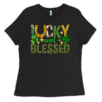 Black Lucky and blessed st. patricks day Ladies Tee - Neo Western