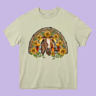 Western Leopard Sunflower Goat Rainbow Heavy Core Tee Designed By Barkaloodesign