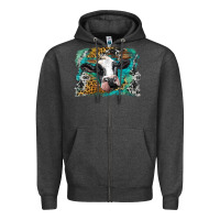 Charcoal Heather holstein cow leopard and western background Zipper Hoodie - BarkalooDesign
