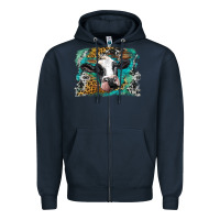 Navy holstein cow leopard and western background Zipper Hoodie - BarkalooDesign