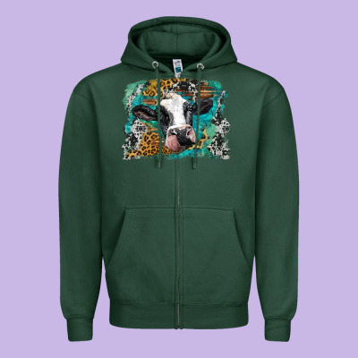 Holstein Cow Leopard And Western Background Zipper Hoodie Designed By Barkaloodesign