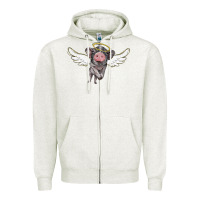 Oatmeal Heather angel baby pig Zipper Hoodie - BarkalooDesign