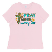 Bubblegum Pink pray more worry less Ladies Tee - HRA Design Shop