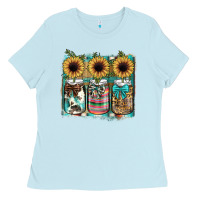 Baby Blue mason jar, sunflower Ladies Tee - JahusDesignShop