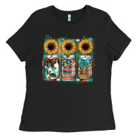 Black mason jar, sunflower Ladies Tee - JahusDesignShop