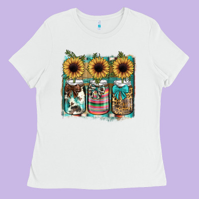 Mason Jar, Sunflower Ladies Tee Designed By Jahusdesignshop