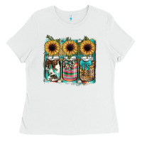 White mason jar, sunflower Ladies Tee - JahusDesignShop