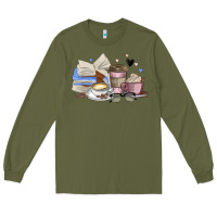 Army Green coffee and books Long Sleeve Tee - MaliasSmallBusiness