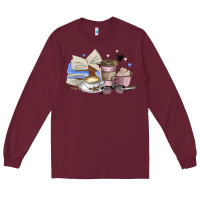 Burgundy coffee and books Long Sleeve Tee - MaliasSmallBusiness