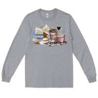 Heather Grey coffee and books Long Sleeve Tee - MaliasSmallBusiness