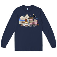 Navy coffee and books Long Sleeve Tee - MaliasSmallBusiness