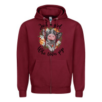 Burgundy just a girl who loves pigs floral wreath Zipper Hoodie - BarkalooDesign