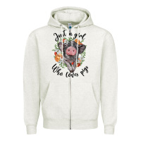 Oatmeal Heather just a girl who loves pigs floral wreath Zipper Hoodie - BarkalooDesign