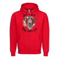 Red just a girl who loves pigs floral wreath Zipper Hoodie - BarkalooDesign