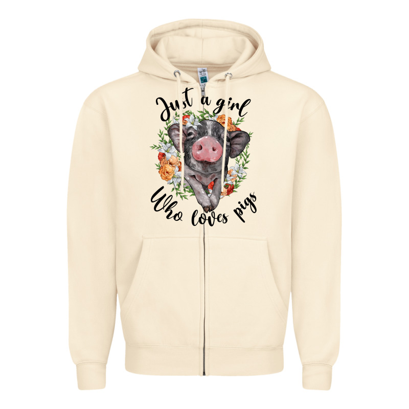 Just A Girl Who Loves Pigs Floral Wreath Zipper Hoodie by BarkalooDesign | Teevron