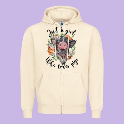 Just A Girl Who Loves Pigs Floral Wreath Zipper Hoodie Designed By Barkaloodesign