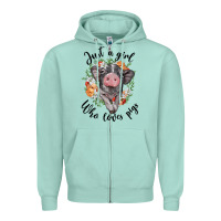 Seafoam just a girl who loves pigs floral wreath Zipper Hoodie - BarkalooDesign