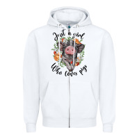 White just a girl who loves pigs floral wreath Zipper Hoodie - BarkalooDesign