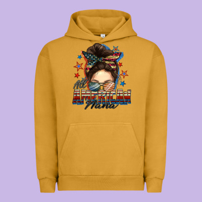 All American Nana Messy Bun Urban Hoodie Designed By Fadigitalartstudio