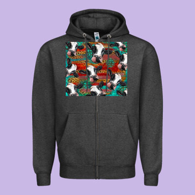 Holstein Cows With Gemstone Zipper Hoodie Designed By Barkaloodesign