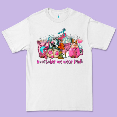 Western Cancer  In October We Wear Pink Coffee Cups With Ribbons Premium Tee Designed By Adodesignshop