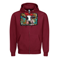 Burgundy holstein cow with glitter and leopard background Zipper Hoodie - BarkalooDesign