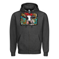 Charcoal Heather holstein cow with glitter and leopard background Zipper Hoodie - BarkalooDesign