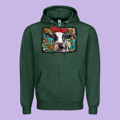 Holstein Cow With Glitter And Leopard Background Zipper Hoodie Designed By Barkaloodesign