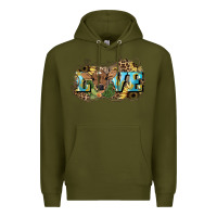Army Green Love baby Cow Premium Hoodie - HowdyJamesFarm