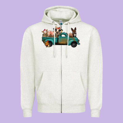 Farm Animals Truck Zipper Hoodie Designed By Jasminsmagicworld