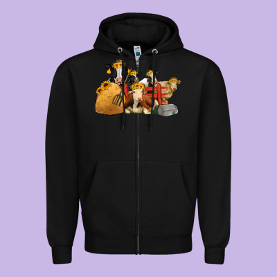 Farm Animals With Sunflower Headbands Zipper Hoodie Designed By Jasminsmagicworld