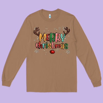 Merry Christmas Raindeerr Long Sleeve Tee Designed By Maliassmallbusiness