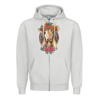 Dove Grey flower cow Zipper Hoodie - Jasminsmagicworld