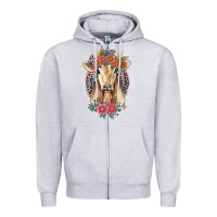 Heather Grey flower cow Zipper Hoodie - Jasminsmagicworld