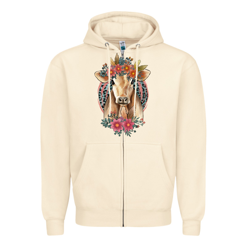 Flower Cow Zipper Hoodie by Jasminsmagicworld | Teevron