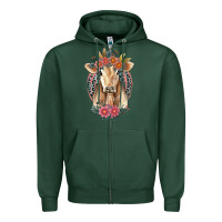 Sports Green flower cow Zipper Hoodie - Jasminsmagicworld