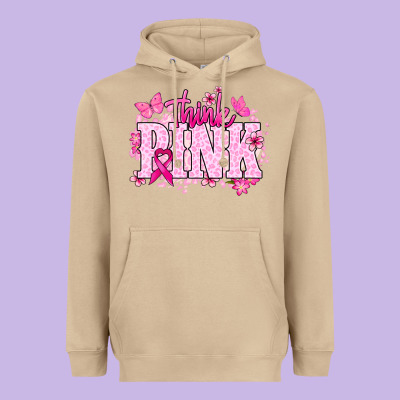 Think Pink Cancer Awareness Heavyweight Hoodie Designed By Howdyjamesfarm