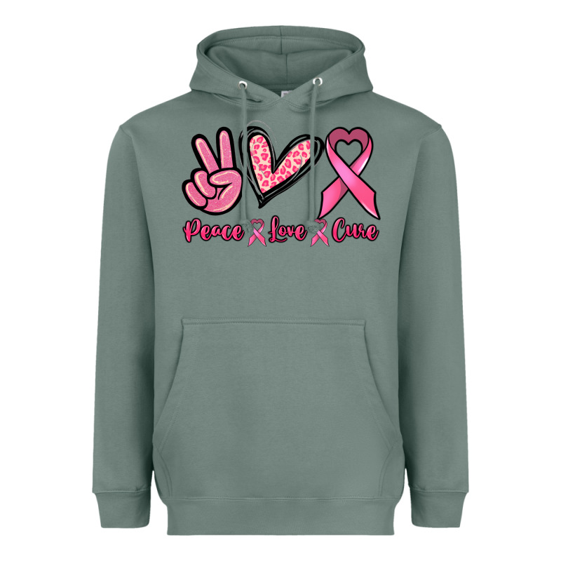 Peace Love Cure Cancer Awareness Heavyweight Hoodie by HowdyJamesFarm | Teevron