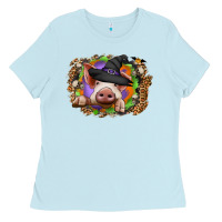 Baby Blue halloween pig Ladies Tee - CowhideDigitalArt